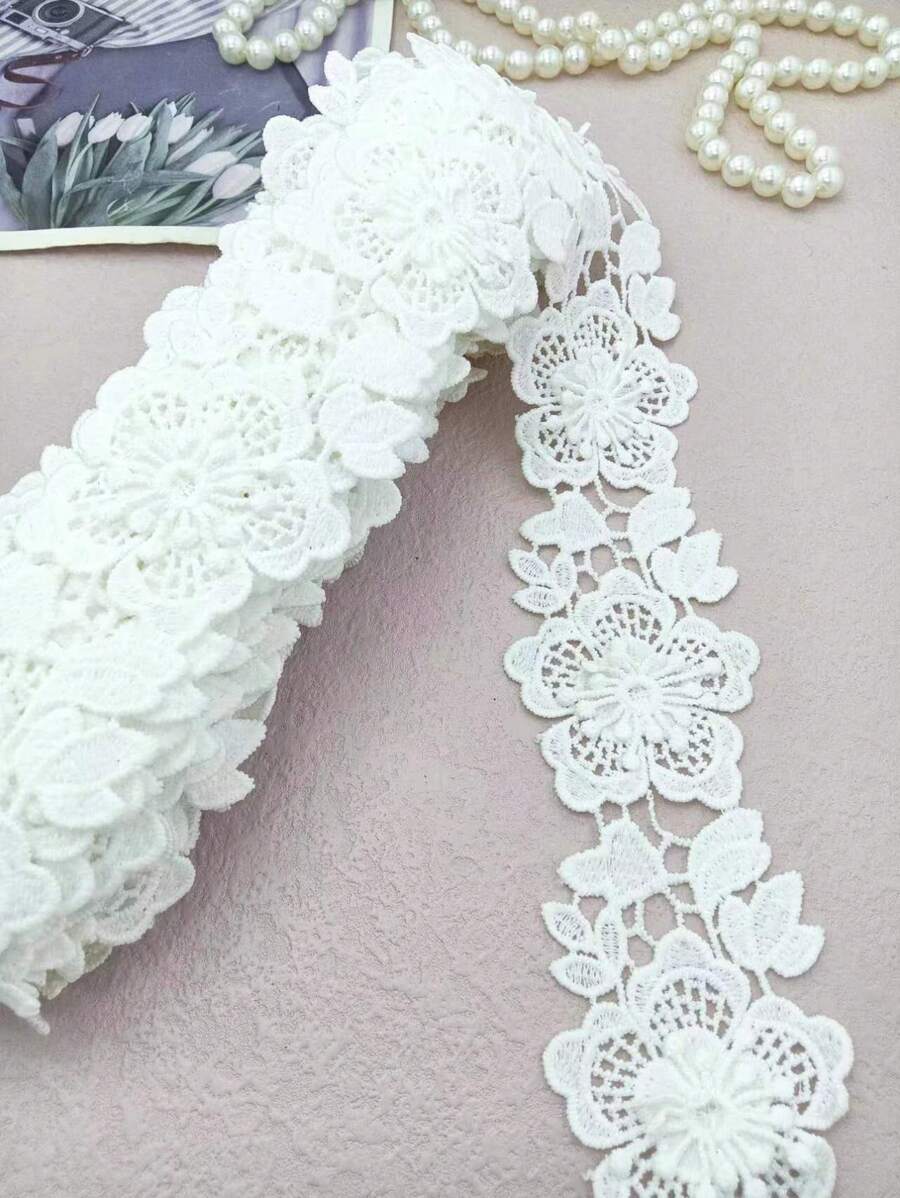 Ruban De Décoration Artisanale En Soie De Lait Avec Broderie Et Jacquard En Relief 3d En Forme De Fleur Pour Accessoire De Vêtement, Matériel De Couture, Chapeau, Sac Et Bricolage.