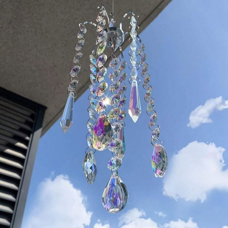 Lustre Sinos De Vento Revestimento Ab Prismas De Cristal Pendurado Suncatcher Pingente Decoração Para Casa Presentes