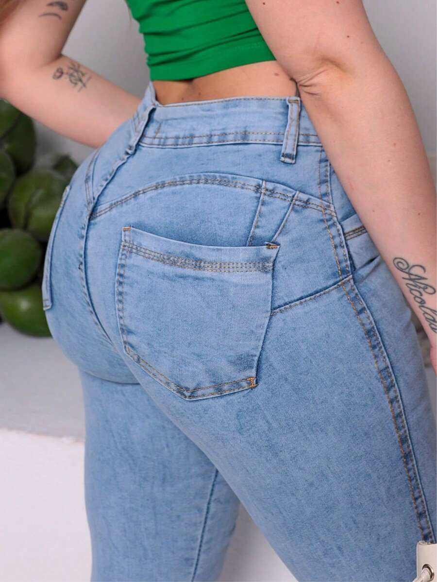 Calça Jeans Feminina Push Up Cintura Alta Lycra Lady X