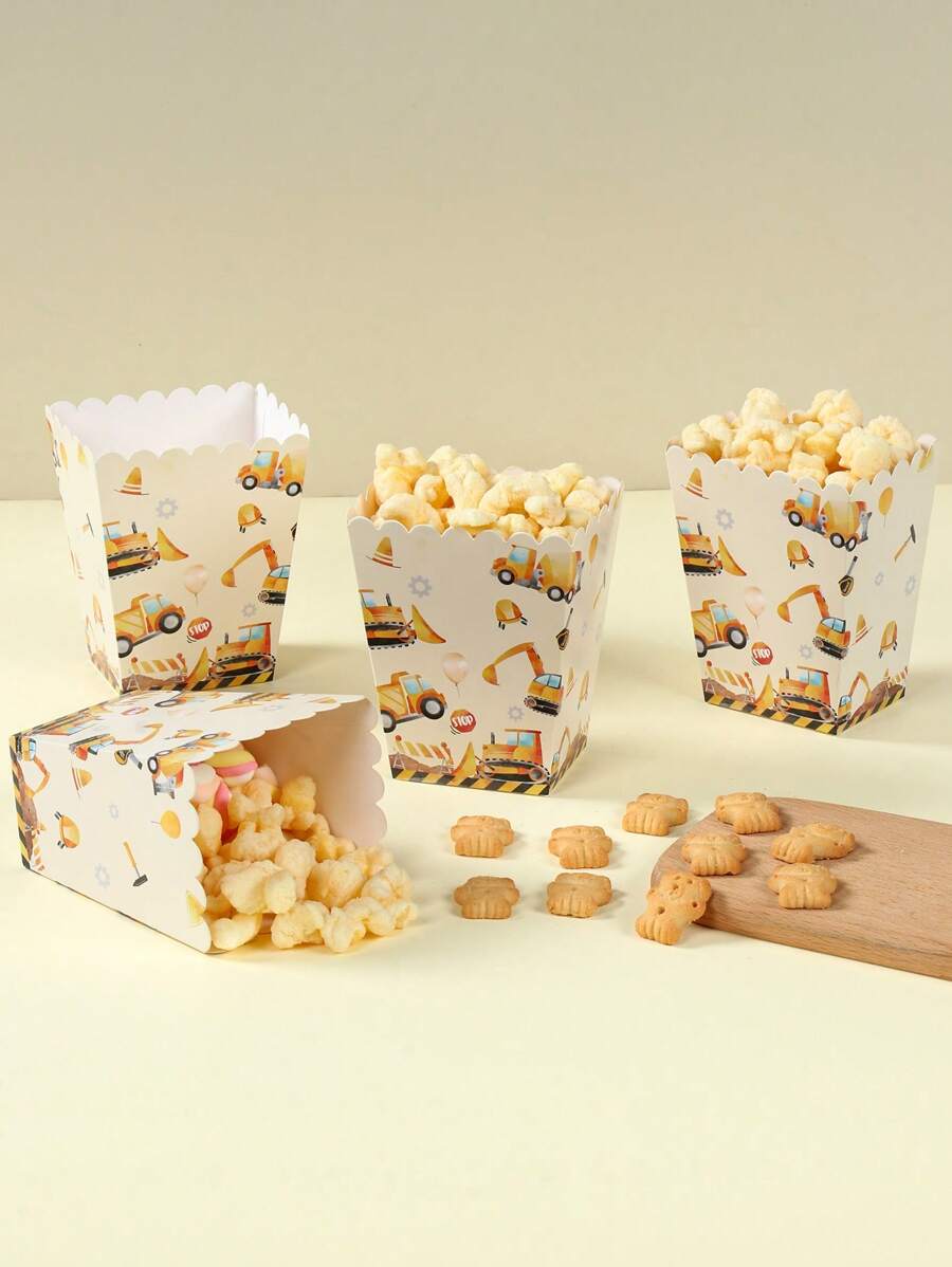 8 pièces boîtes à pop-corn de véhicule d'ingénierie, boîtes à frites, gobelets à pop-corn, boîtes à pain de boulangerie, boîtes cadeaux pour anniversaire, baby shower, boîtes à bonbons, décoration d'emballage cadeaux, pour soirée familiale de cinéma, Noël