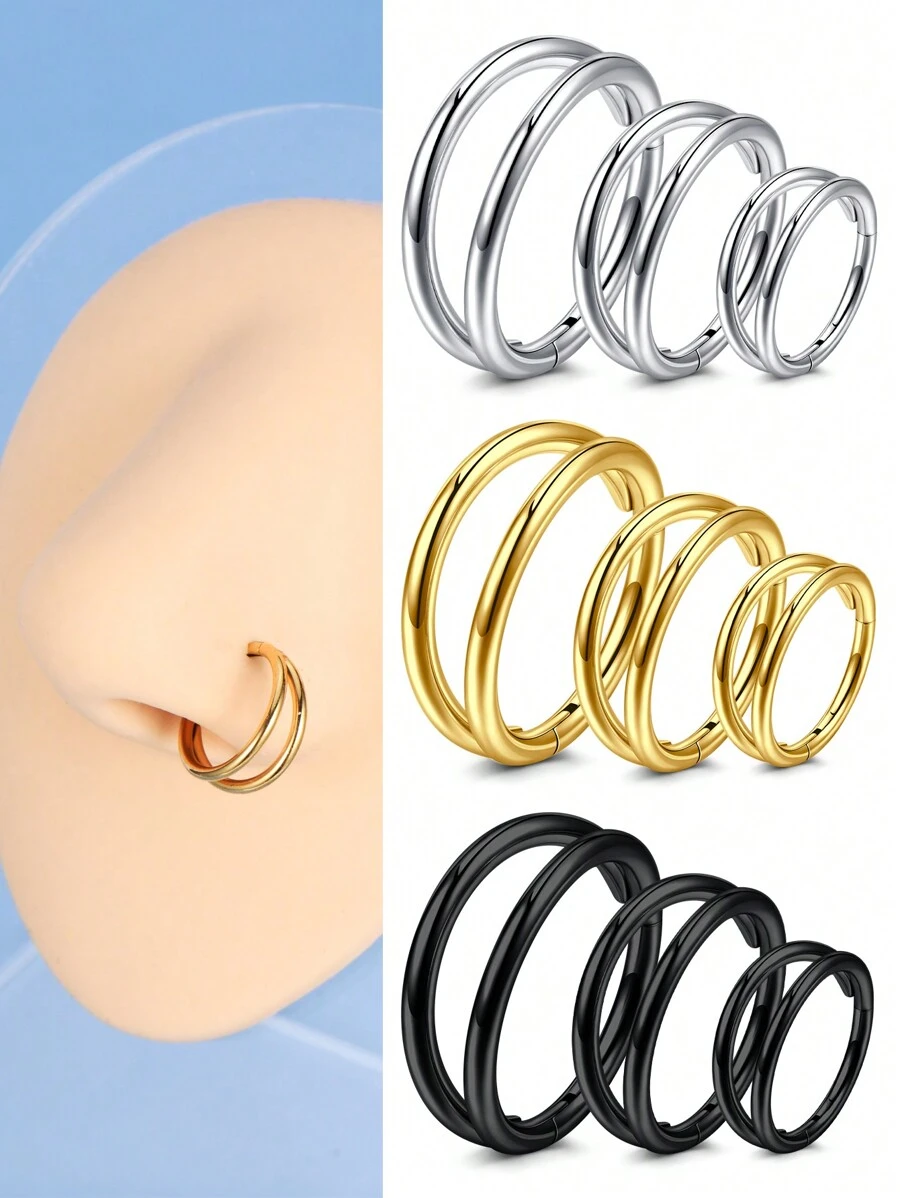 CIZME Piercing de nariz de argola de aço inoxidável 16G-20G, piercing de cartilagem, argola de nariz, joia para mulheres e homens, argolas de nariz prateadas, douradas e pretas de 6 mm, 8 mm e 10 mm, argola de segmento articulada Y2K, piercing de argola de septo, argola de cartilagem, argola de aço inoxidável para hélix tragus, lábio, septo, brinco de argola