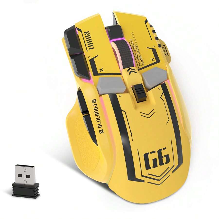 ATTACK SHARK G6 Gaming Mouse, Wired/Wireless/Blue bud Tri Modes, 5 Adjustable DPI and 11 RGB Backlit, Rechargeable Silent Computer Gaming Mice for Windows/Android/iOS