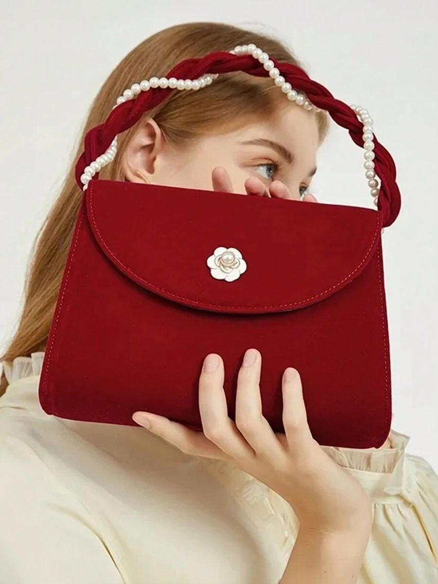 Square Bag Sexy Faux Pearl Beading Evening Bag Wedding Party Clutch Purse Shoulder Crossbody Bag Women Handbag Gift For New Year Christmas Gift For Women Christmas Gift Bag Merry Christmas