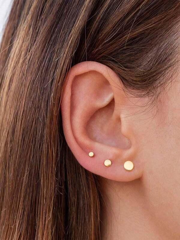 Set Of 3 Pairs Of GoldColor Stud Earrings With 2mm, 4mm And 6mm