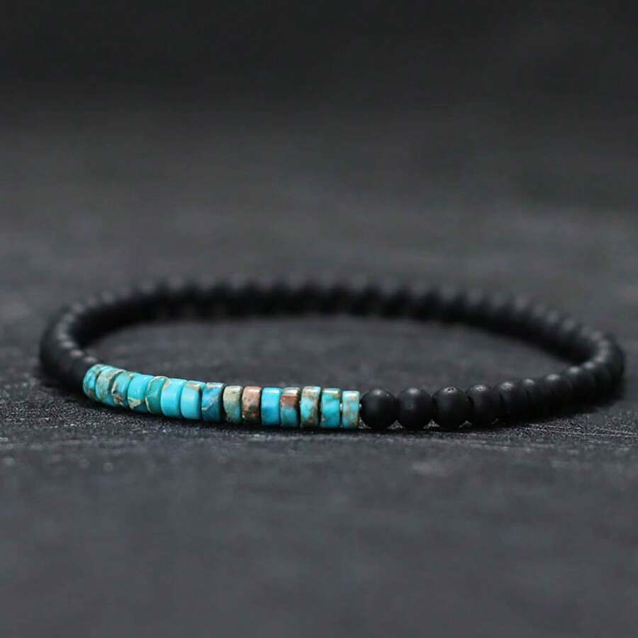1 pulsera minimalista unisex con cuenta azul de 4mm, pulsera de piedra pequeña de ónix Emperador para meditación y yoga, pulsera de cuerda para parejas