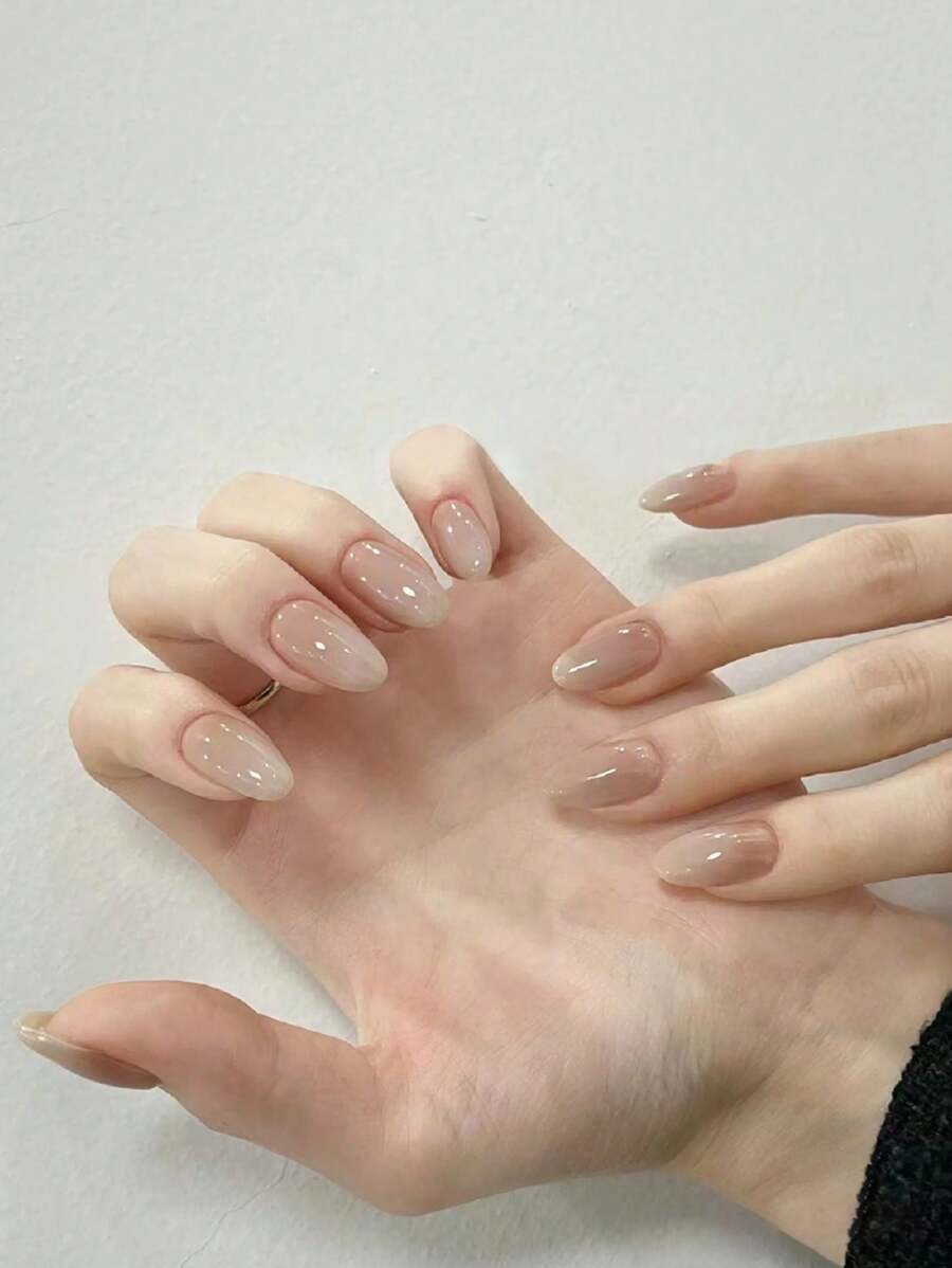 Press On Nails Pcs Long Pointed Nude To Milky White Ombre False Nails With Pc Nail File Pc