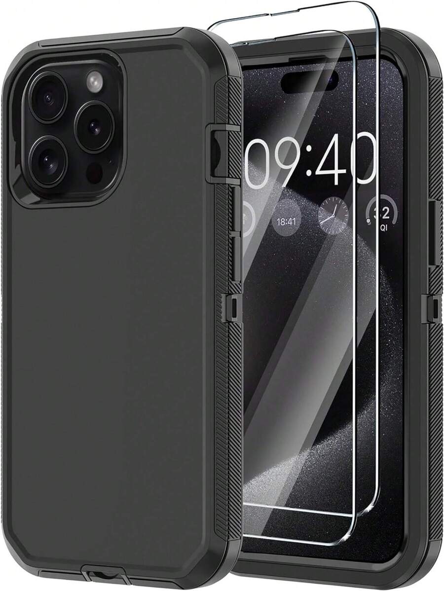 Estuche de teléfono resistente de Apple de 3 capas para protección contra golpes, con 2 protectores de pantalla