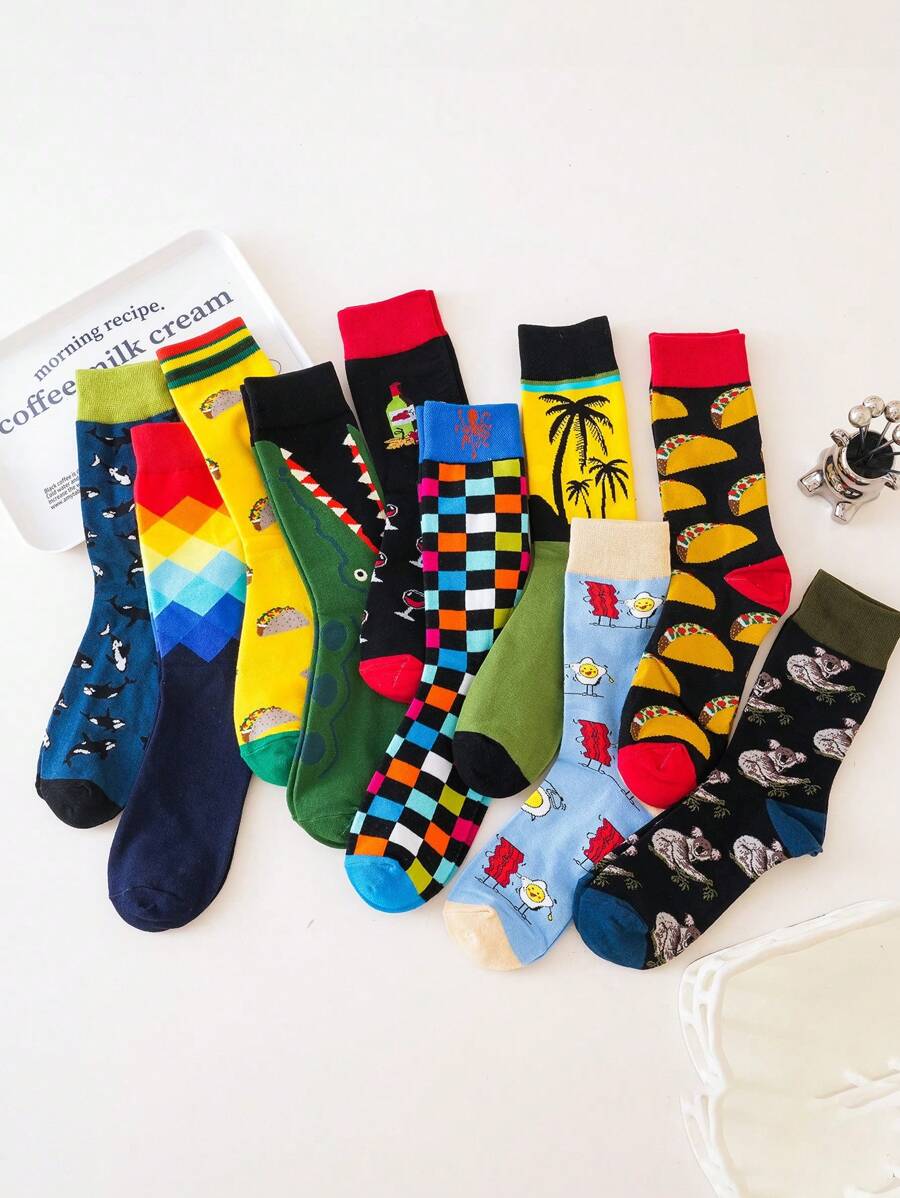 5 pares de calcetines de tripulación divertidos, creativos y cómodos de moda variados para hombres, un gran regalo para amigos
