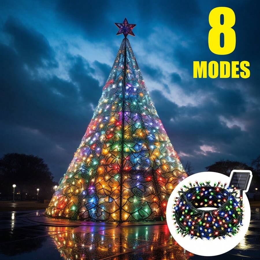 1PC Outdoor Solar Christmas Decorative String Lights With 8 Lighting Modes, Outdoor Ip67 Waterproof, Suitable For Garden Grass Decoration, Christmas Tree Decoration, Outdoor Wedding Venue Decoration, And Urban Roadside Decoration. Suitable For Christmas, New Year And Other Holiday Decorative Lights