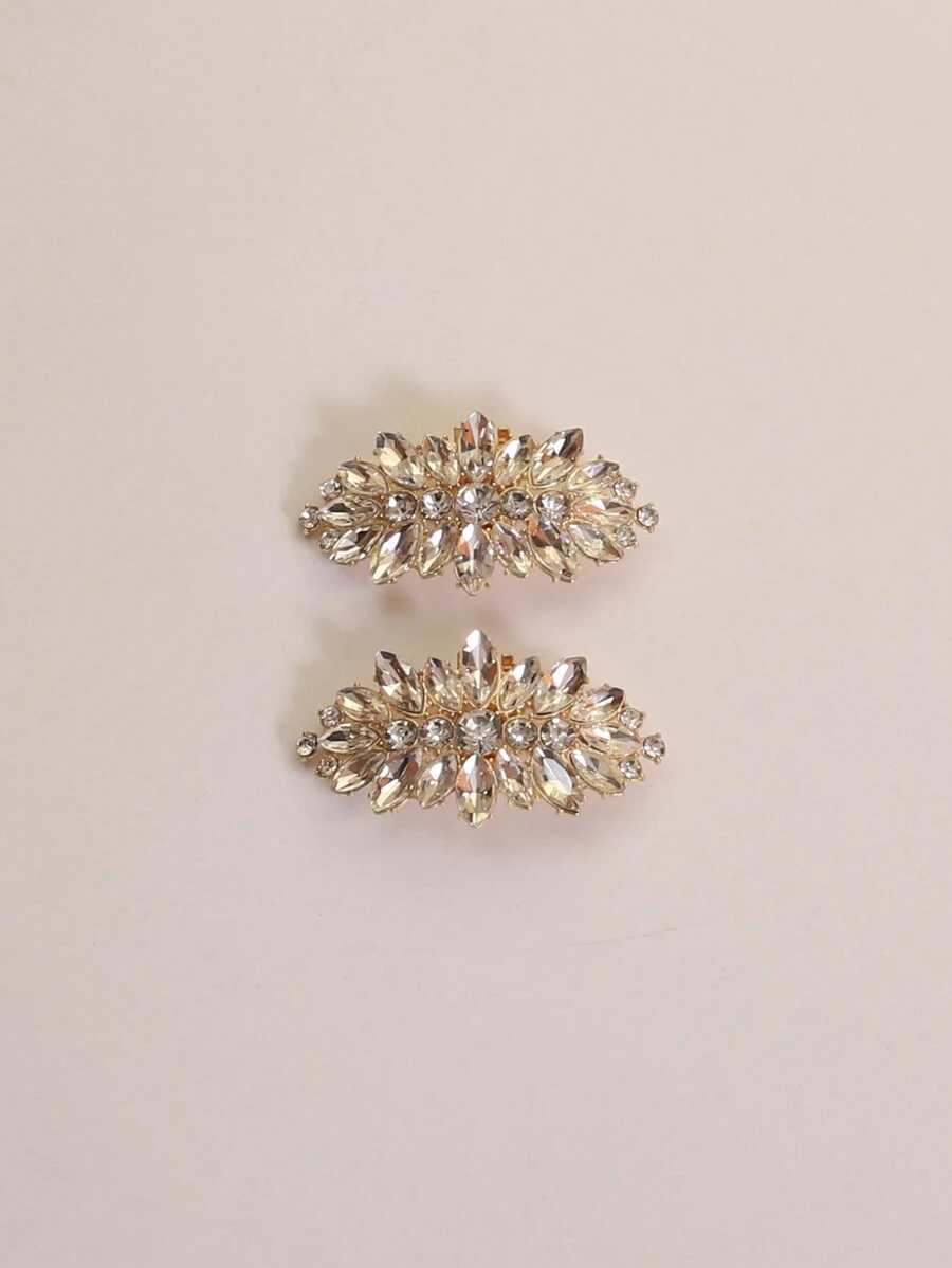 2 pièces Clips de chaussure en alliage de verre strass dorés étincelants, design géométrique 3D DIY pour talons hauts de femme, vêtements et accessoires de mode, cadeau élégant pour dames pour fête et événement