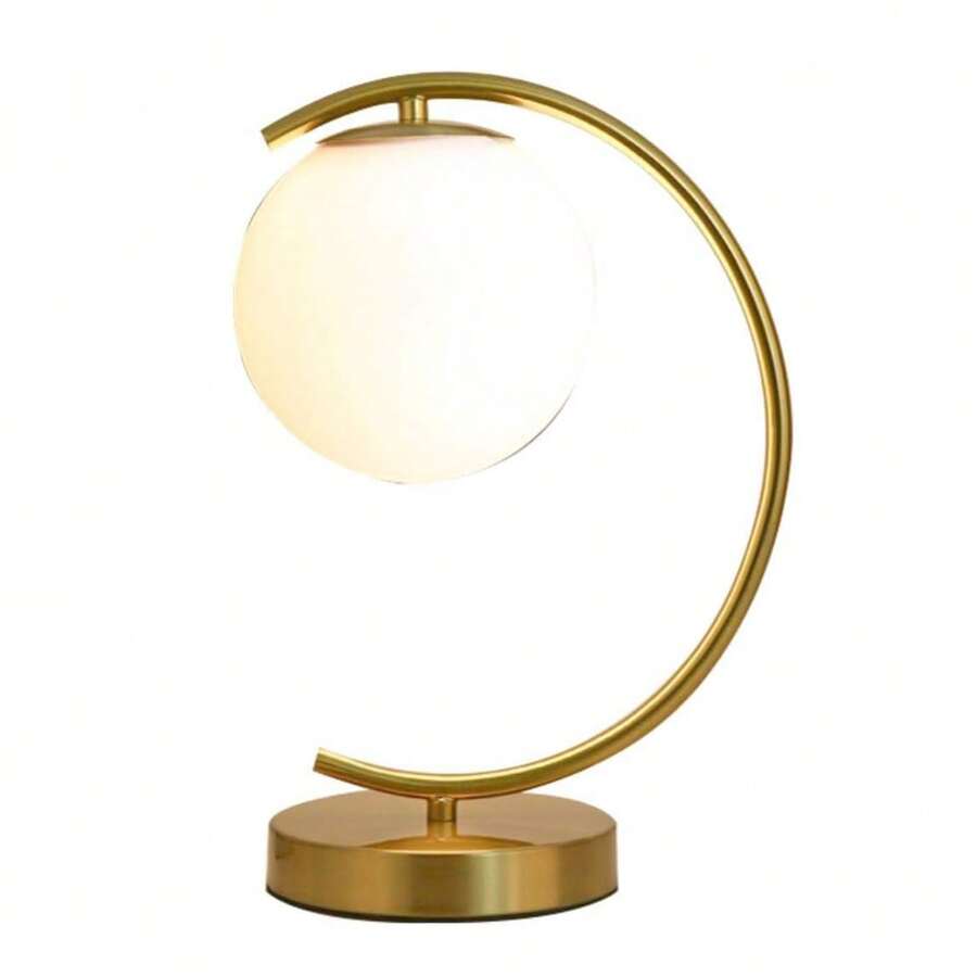 KCO Lighting Mid-Century Bedside Table Lamp Modern Glass Ball Desk Lamp Gold Reading Lamp Moon Shape Metal Table Light for Bedroom Living Room Office
