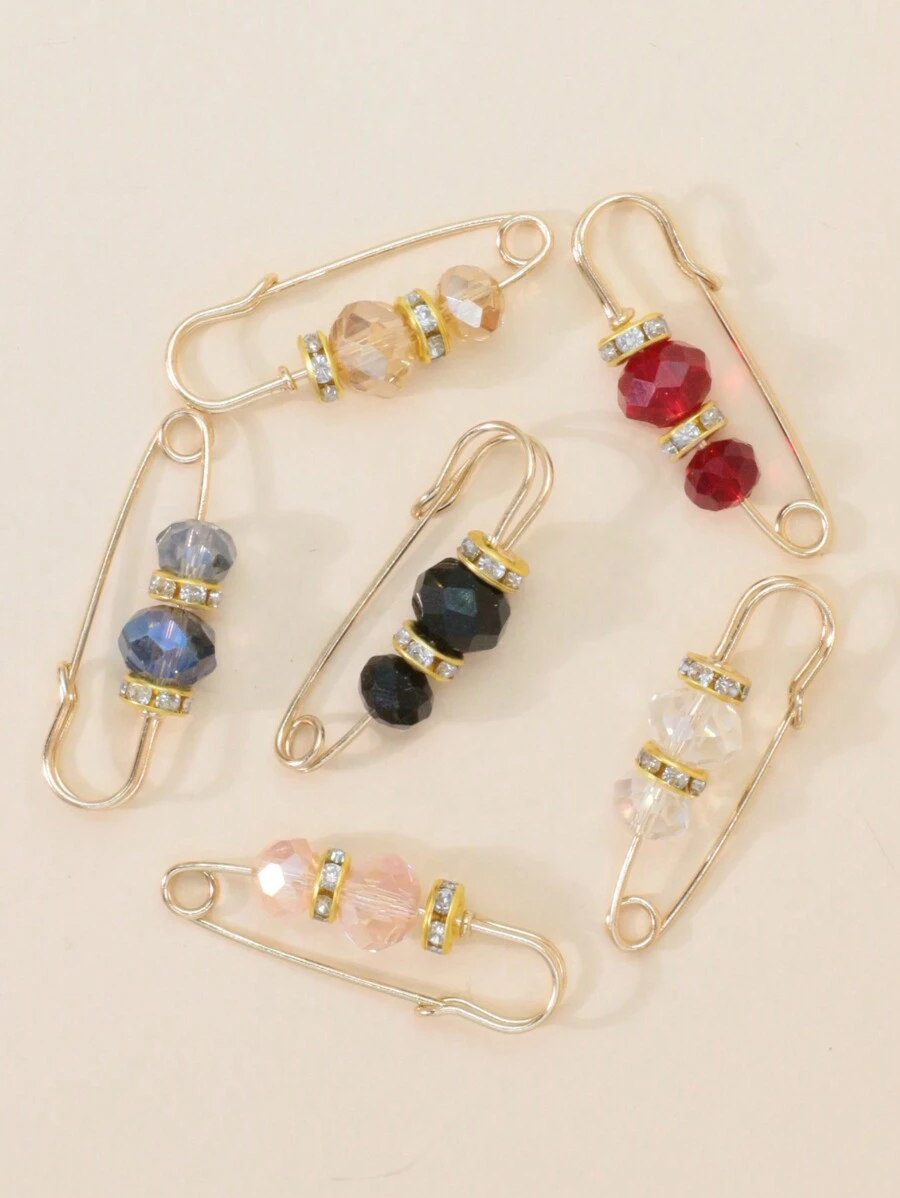 Crystal 6pcs Ladies Fashionable Scarf Rhinestone Beads Decor Lapel Clothes Skirt Waistband Pants Tighten Scarf Shawl Clasp Adjustment Vintage Buckle No-Sew Button Brooches Chest Prenent Slipping Pin Shawl Safety Tightening Waistline Fixer Collar Needle Pin Reduce Waist Clip Size Anti-Light Exposed Outfit Casual Accessory For Daily Decoration