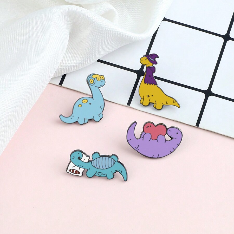 1pc Cute Dinosaur Enamel Pins Listen to Music Sleeping Heart Jurassic