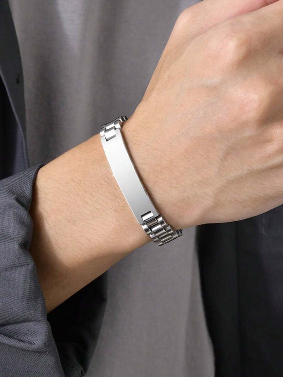 Pulseira Simples De Prata De Aço Inoxidável De 1 Unidade Para Homens