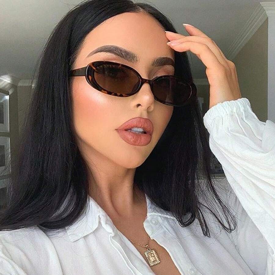 1 pieza Gafas ovaladas de moda para mujer, adecuadas para uso diario, tonos de color leopardo para verano, playa, vacaciones, exteriores, viajes