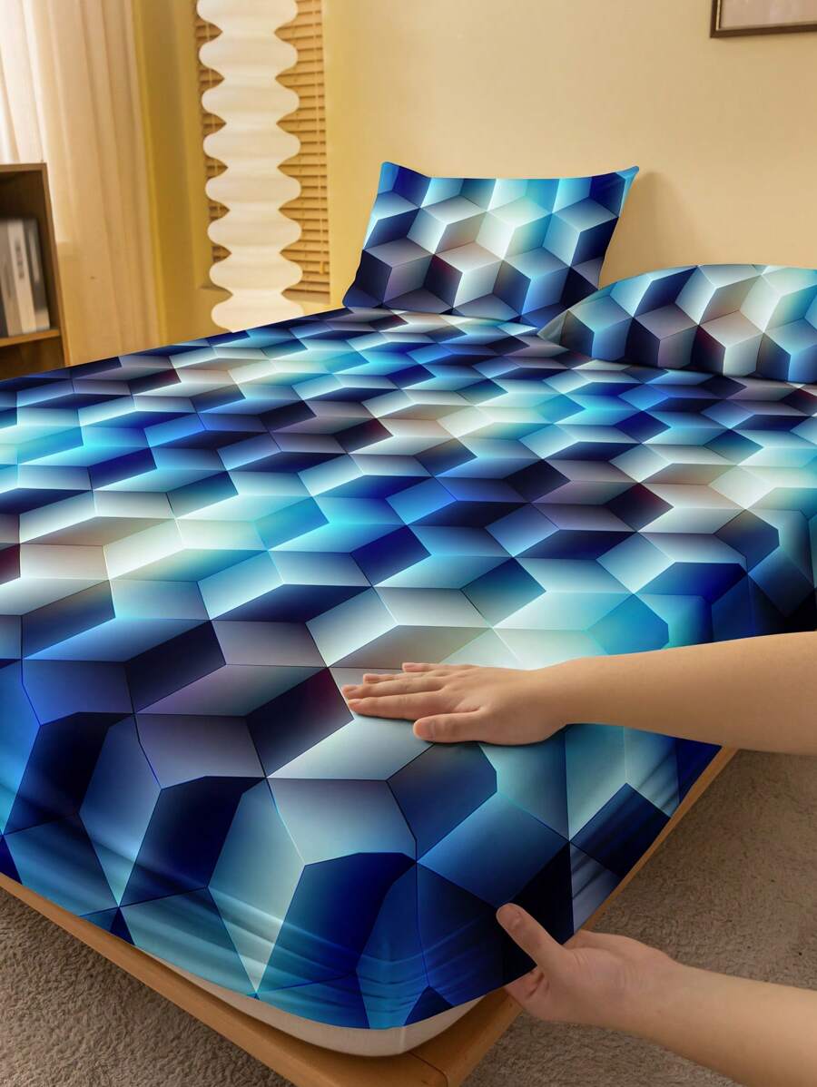 1pc Stylish And Simple Geometric Print Brushed Bedspread Bed Cover Dust-Proof Cover For Bedroom Home Textile Bedding