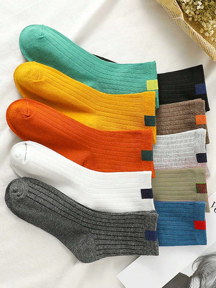 Hombres 10 pares Calcetines de tripulación unicolor casual para vida diaria