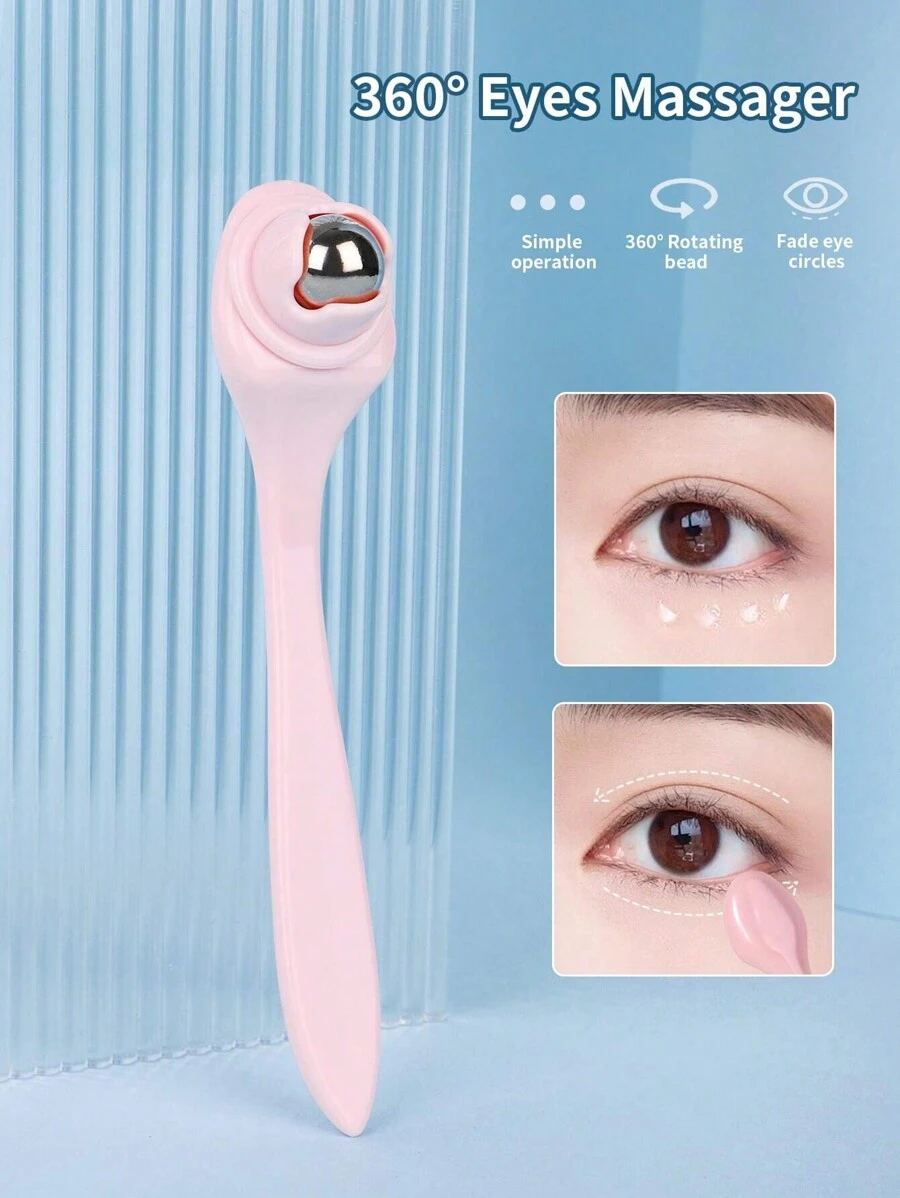 1pc Pink Stainless Steel Ice Roller And 360 Degree Massage Ball Eye Massager, To Reduce Puffiness, Dark Circles, Wrinkles. Skincare Facial Beauty Tool