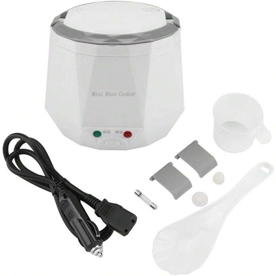 Mini Rice Cookers 24V 1.3 L Electric Rice-cooker Food Steamer for Truck Car Cooking for Soup Porge Rice Noodles Portable 180W,white