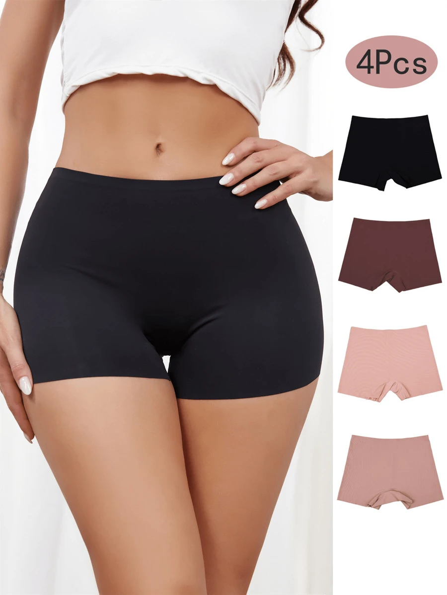 4 Piezas Pantalones Cortos Sin Costuras Para Niño, Cómodos Y Suaves, Con Cintura Baja