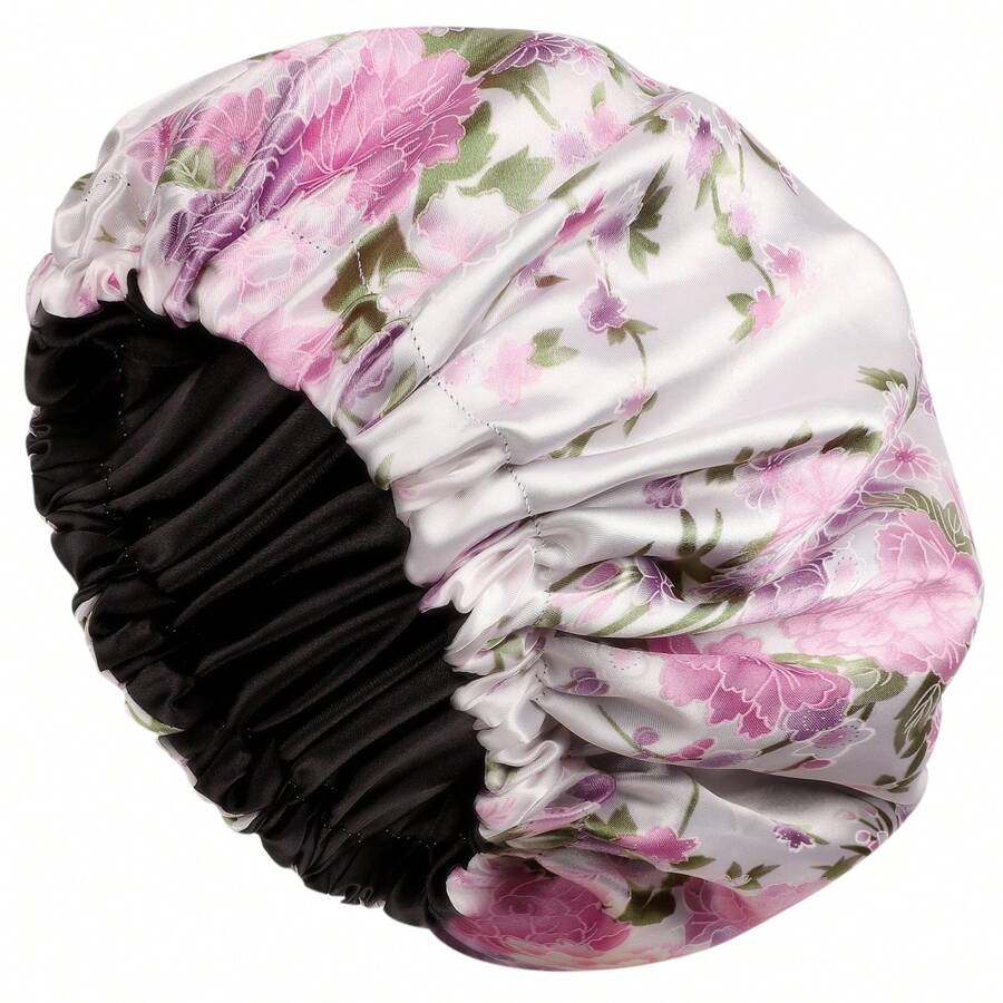 1pc Women's Reversible Multi-Color Print Satin-Lined Elastic Hair Bonnet, Suitable For Washing, Skincare, Hair Treatment, Makeup, Housework, Cooking, Shower Or Relaxing At Home