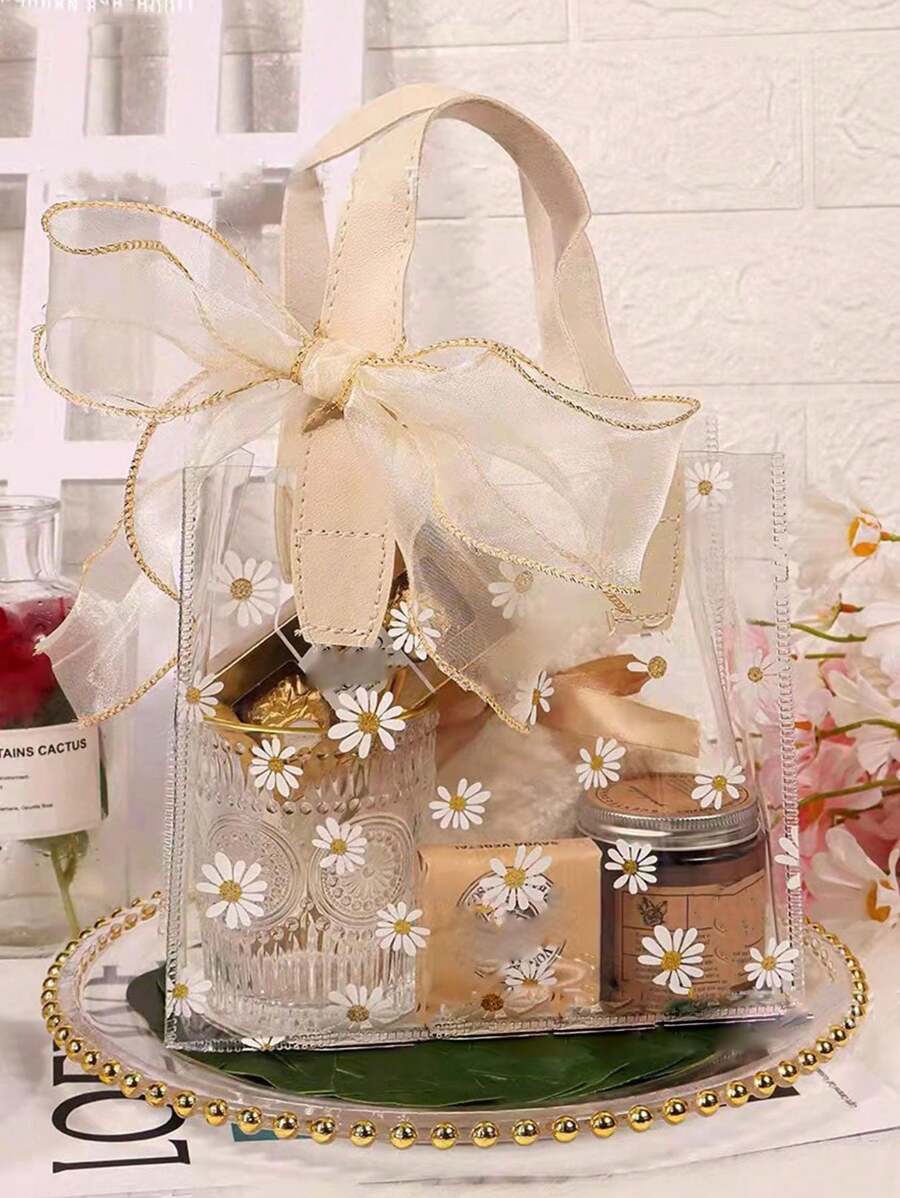 1pc/5pcs/10pcs Reusable Pvc Party Favor Gift Bag With Ribbon Handle And Waterproof Feature