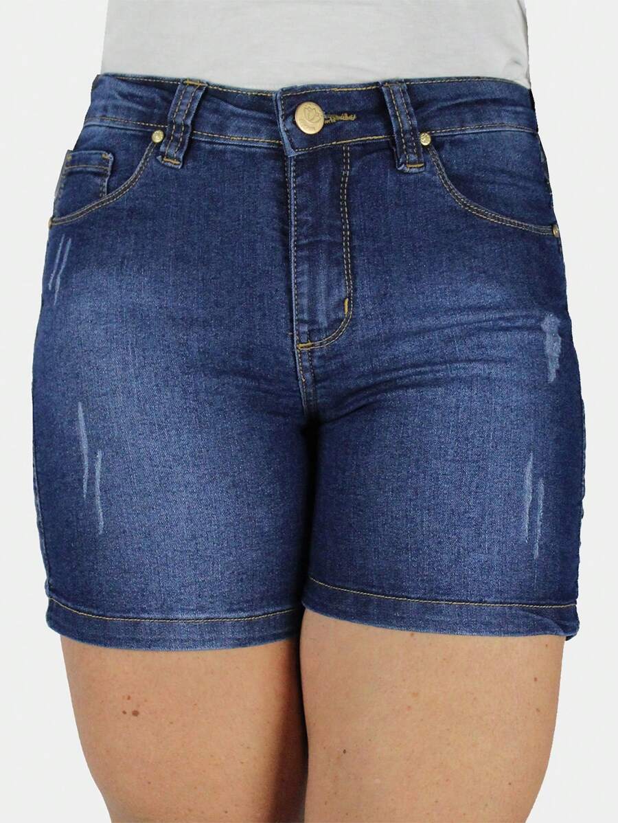Shorts Jeans R7jeans Feminino Cintura Media Alta Lavagem Stone + Used + Puído