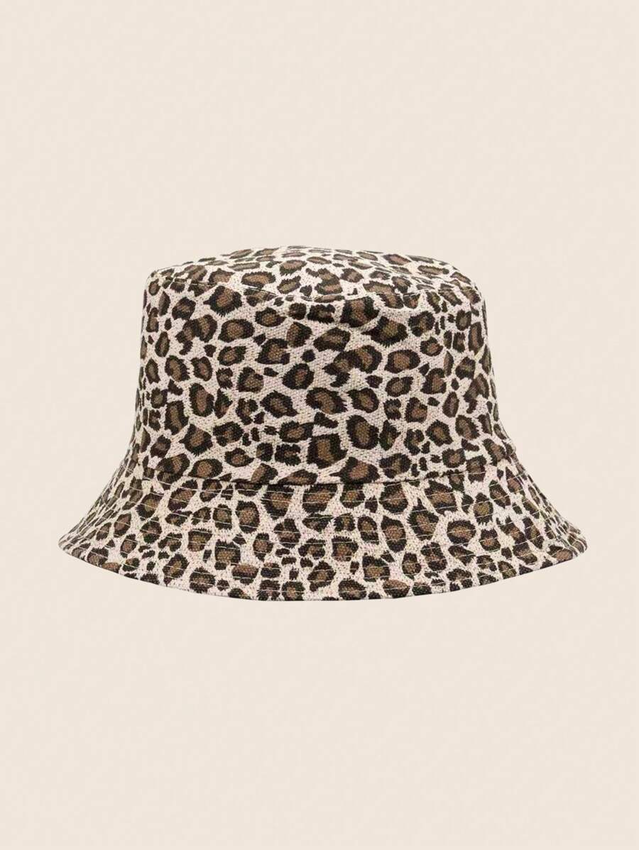 1pc Women's Leopard Print Linen Reversible Bucket Hat, Adult Outdoor Casual Headwear, Suitable For Daily Use Vintage