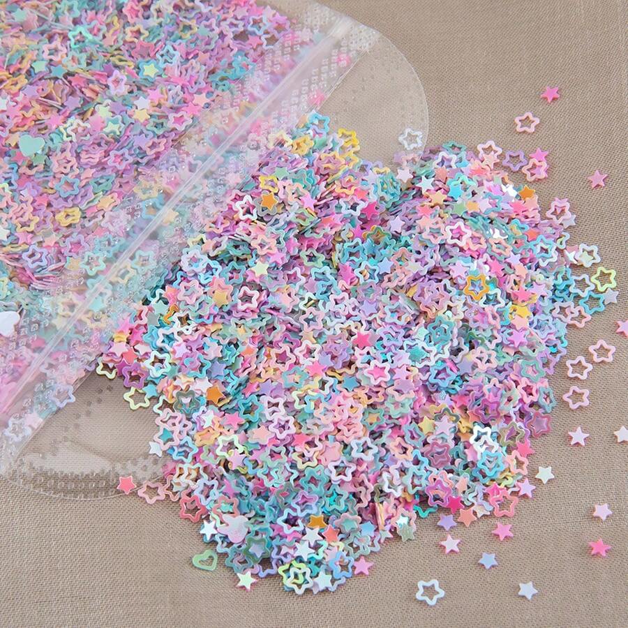 20g/pack De Cuentas De Relleno De Plástico Brillante De Color Aleatorio En Múltiples Formas: Corazón, Estrella, Conejo, Concha, Copo De Nieve Y Letra Para Accesorios De Pelo Diy, Arte De Uñas Y Decoración De Productos De Silicona Al Por Mayor