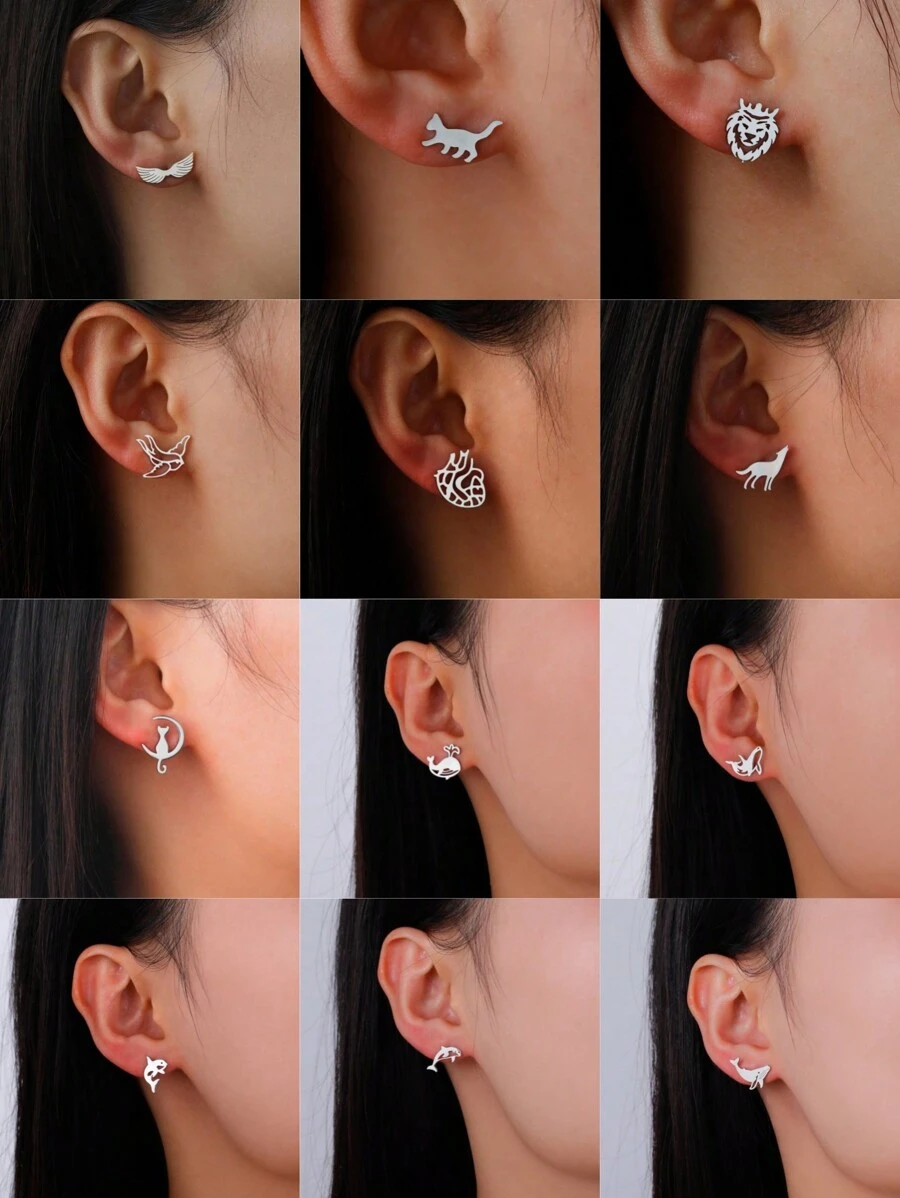 1 Paar Edelstahl-ohrstecker In Tier-, Schneeflocken-, Stern-, Mond- Und Herzform Für Damen, Niedlicher Miniatur-ohrschmuck, Geburtstags- Und Weihnachtsgeschenk