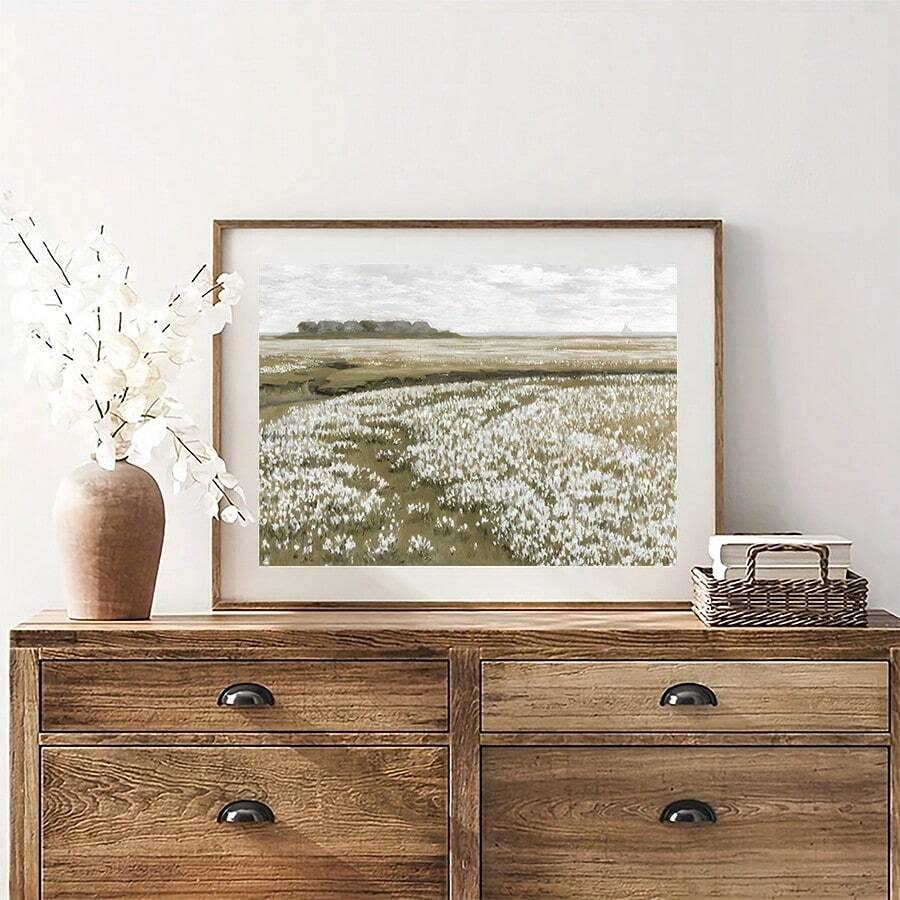 1PC Art Canvas Print Posters, Spring Landscape Oil Painting On Canvas Wall Art, Green Neutral Tone Artwork Wall Painting For Living Room Wall Decors, Bedroom Wall Decors, Office Kitchen Wall Decors, No Frames, Modern Posters For Room, Room Decoration Stuff, Home Decor ,Room Decor Aesthetic, Western Decor