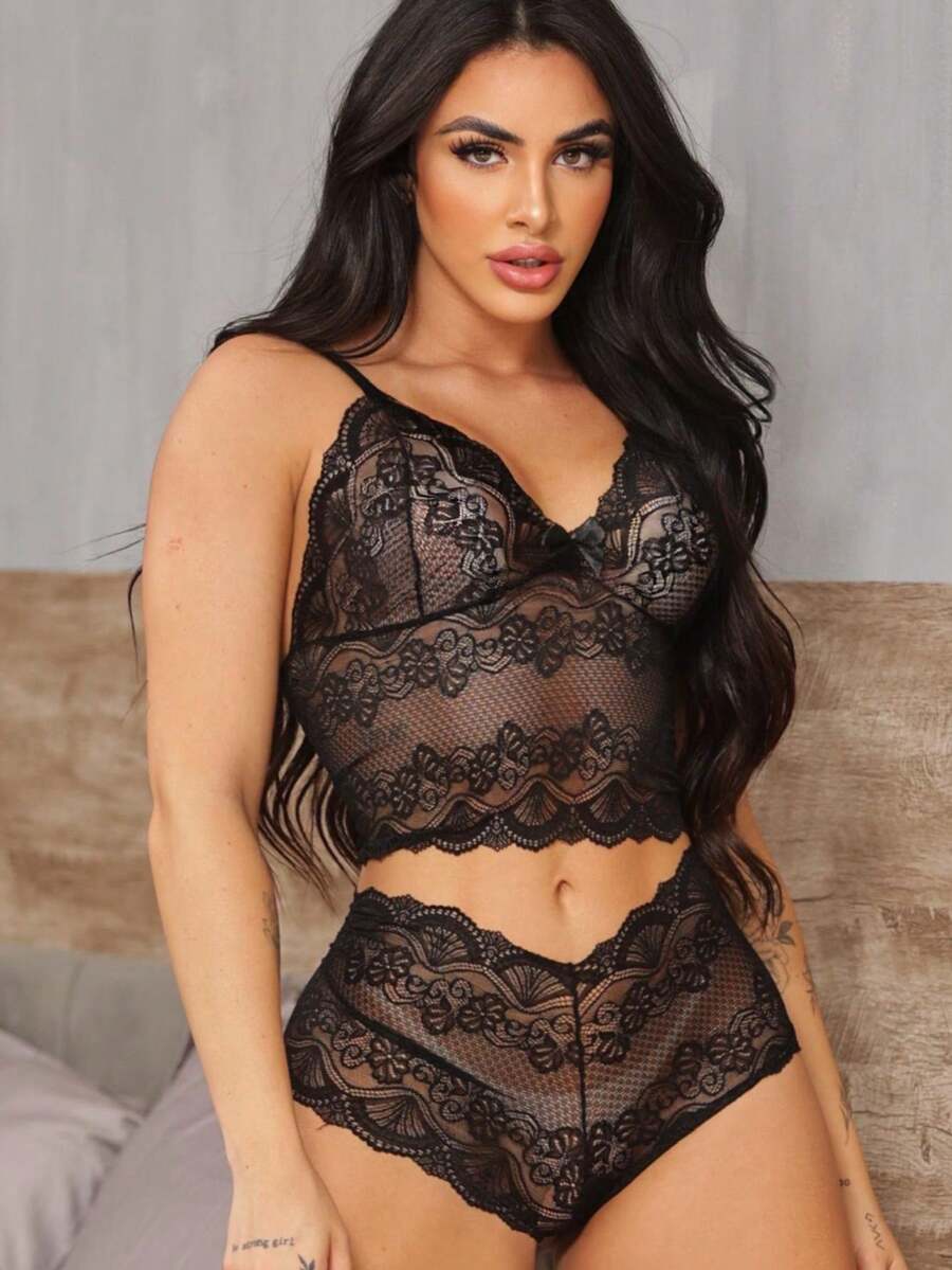 Espera Marido Conjunto de Lingeries Sem Bojo em Renda Caleçon