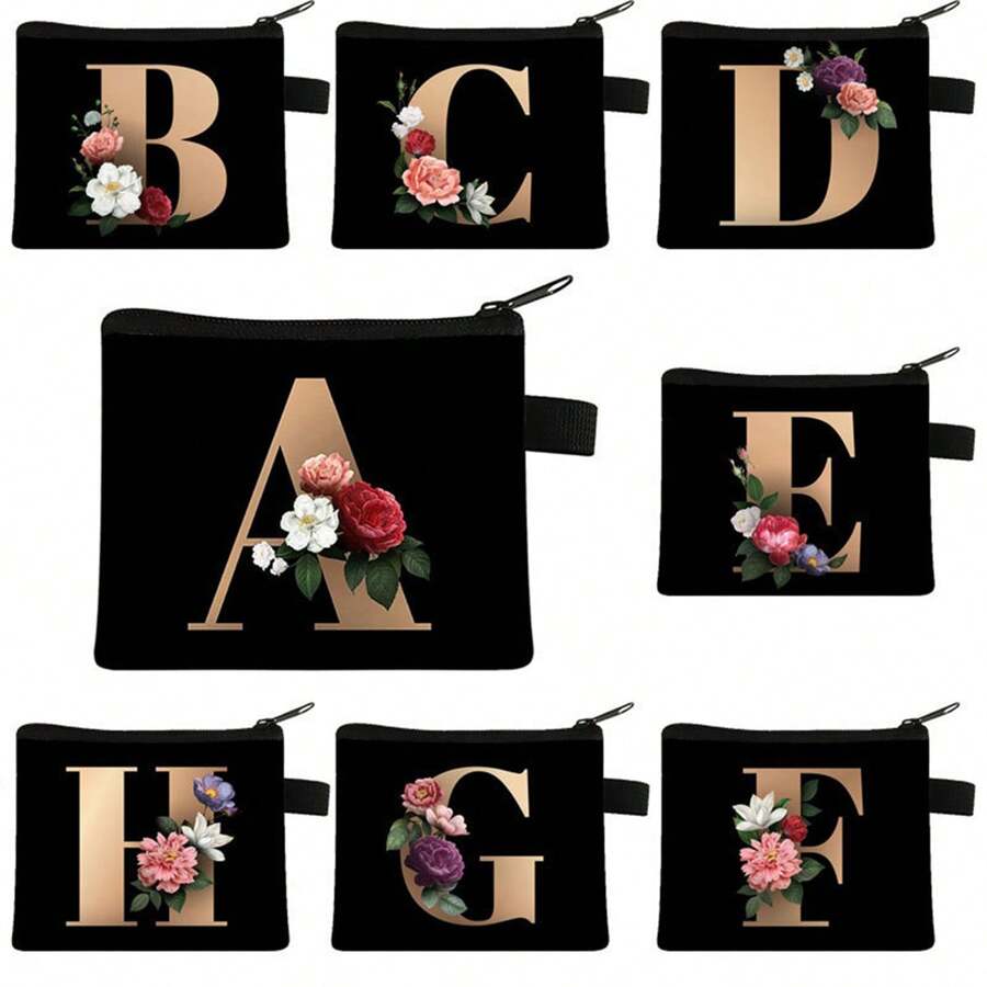 1 pieza Bolsa de cosméticos con patrón floral en 3D de letras, bolsa de maquillaje con cremallera espaciosa, bolsa de aseo resistente, organizador de accesorios de viaje para mujeres, decoración en rosa para habitación, dormitorio, baño, sala de estar, escritorio, cosas de viaje y regalos para bodas, cumpleaños, año nuevo, accesorios para padres, amigos, maestros, hombres y mujeres. Divertido organizador de almacenamiento para joyas y perfumes en cajas y contenedores de almacenamiento