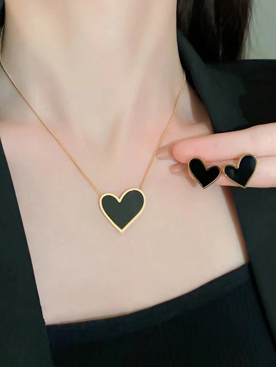 1 Set de joyería de acero inoxidable con diseño asimétrico de corazones romántico, adecuado para que las mujeres lo usen en el compromiso o como regalo