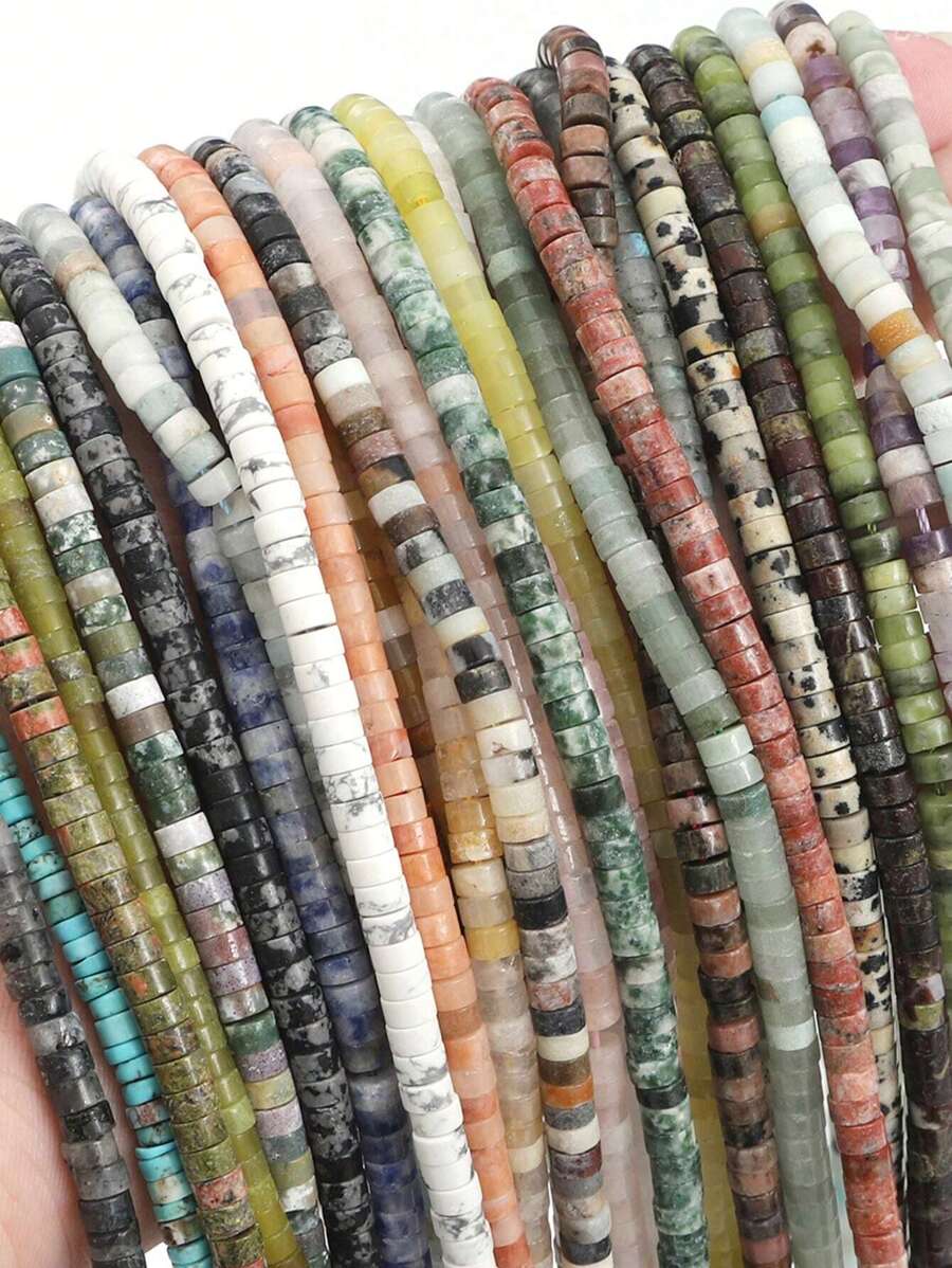 1 Fio De Miçanga Cilíndrica De Rondelle De Pedra 4x2mm De Turquesa, Quartzo E Jasper Para Fazer Jóias Com Contas De Disco Redondo E Plano Para Fazer Pulseiras Como Acessórios Diy