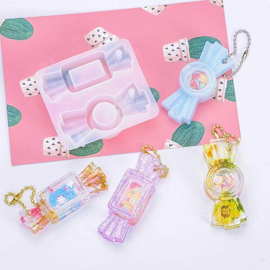 1pc Resin Mold Silicone Mold Simple Square Circle Handmade Quicksand Candy Cute Quicksand Pendant Keychain Mold
