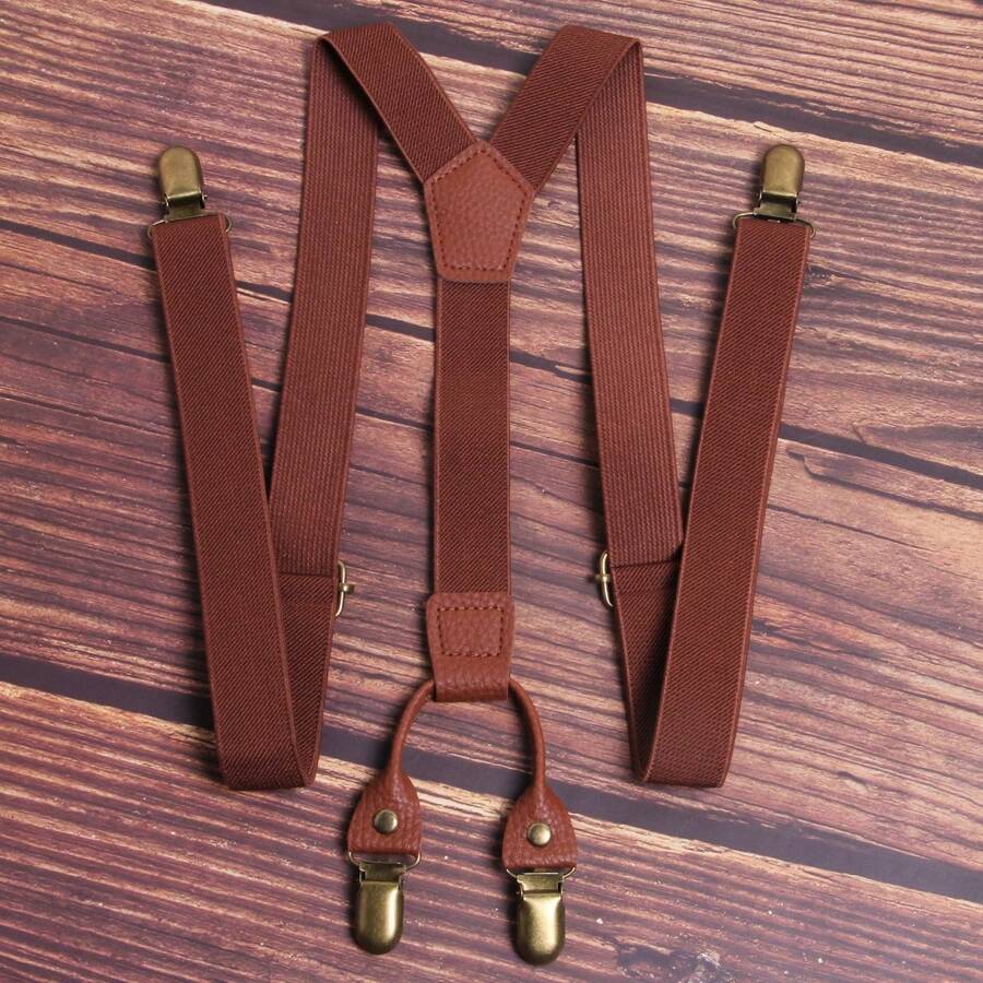 1pc Men's Y-Back Elastic Woven Suspenders With 4 Clips, Adjustable Length Halloween