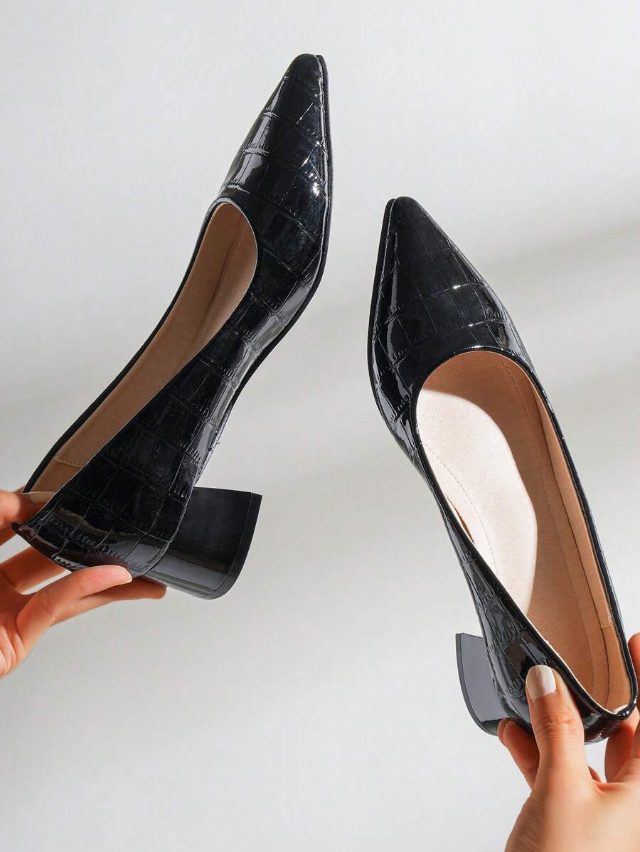 Dames puntige rode hoge hakken met steenachtige textuur, 4 cm dikke hak, groene pumps, herfst, lichtblauwe lage vamp casual schoenen met high-end gevoel