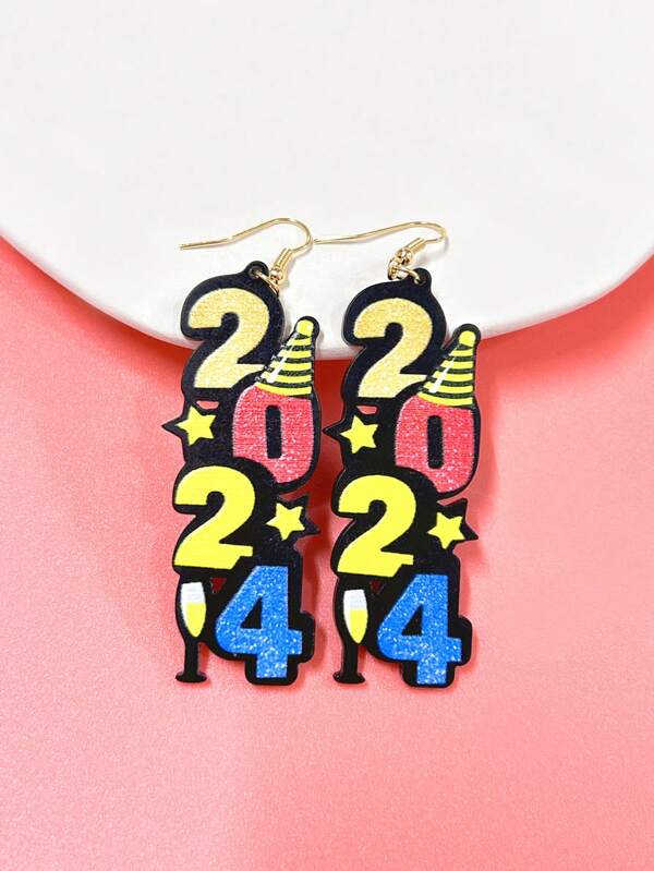 1pair Acrylic Minimalist New Year Cartoon Earrings Star & Wine Glass