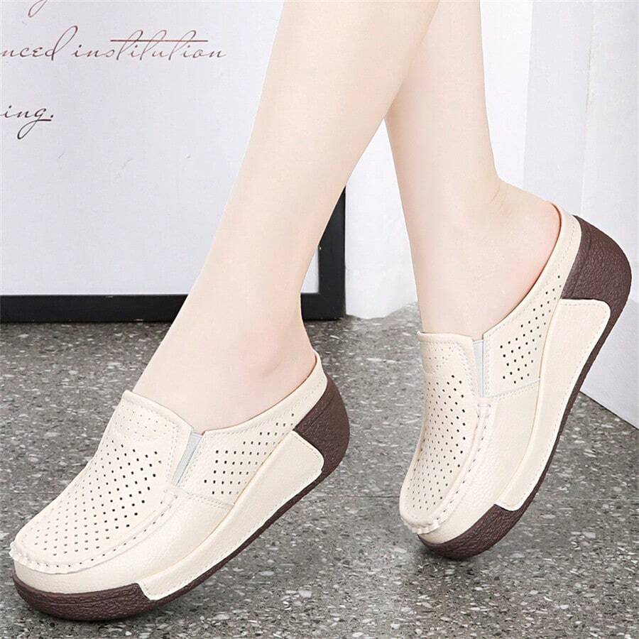 Women's High-End Hollow Out Platform Sandals With Thick Bottom & Closed Toe, Suitable For Outdoor Use