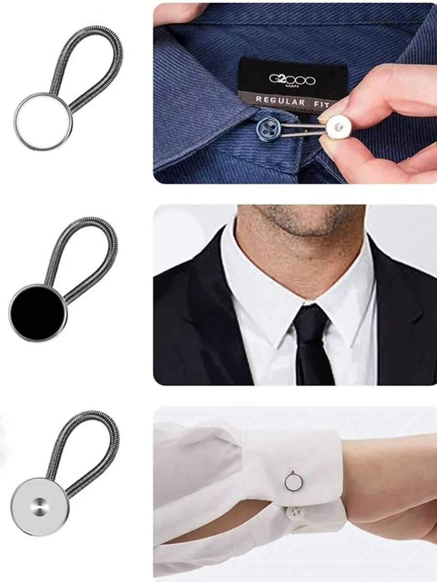 2 Pièces Extenseurs De Col Boutons Métalliques, Extenseurs De Cou De Cravate De Costume De Chemise Stretch À La Taille Des Pantalons En Jean, Boucle D'extension De Verrouillage Flexible (note : 10 Mm)