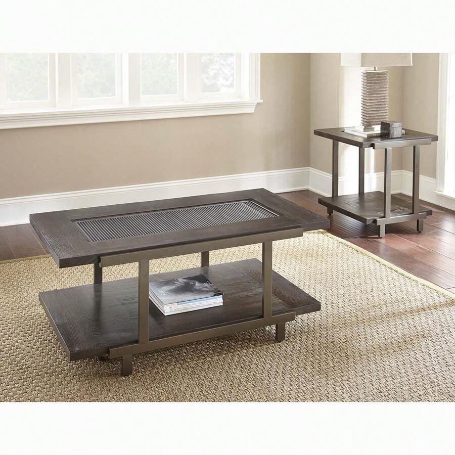 Sophisticated Rustic Industrial End Table - Rich Wood Tabletop, Roomy Bottom Shelf - Stylized Iron Frame, Unique Accent Piece