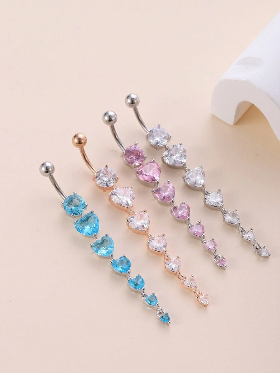1pc Vibrant Rhinestone Heart Shaped Navel Ring In Various Sizes Valentines