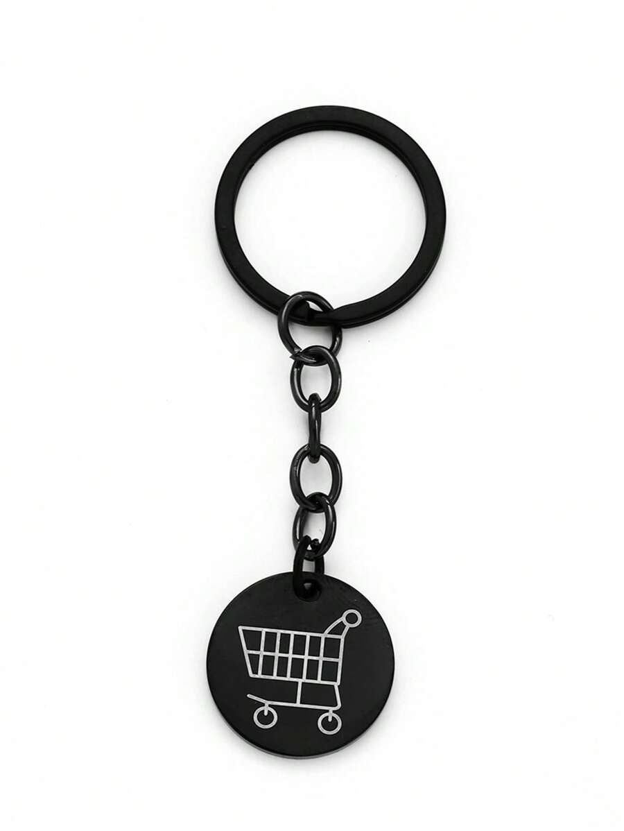 1 peça Chaveiro de Logo de Carrinho de Compras Criativo Feminino Redondo em Aço Inoxidável para Supermercado Europeu e Americano, Chaveiro de Token de Metal para Moedas Pushed Manualmente, Presente para Mulheres, Pingente de Bolsa, Material Escolar, Presentes de Professor, Acessórios de Volta às Aulas