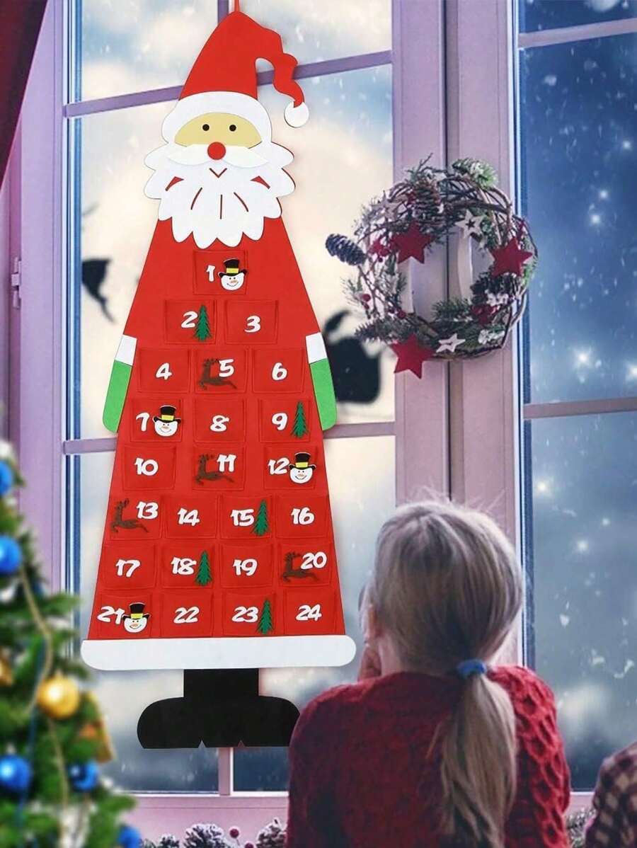 1 Stück Adventskalender aus Filz im Weihnachtsstil 3D Weihnachtsmann Adventskalender mit 24 Taschen Weihnachts-Countdown Ornamente zum Aufhängen für Zuhause, Büro, Tür, Wanddekoration, ein ideales Geschenk