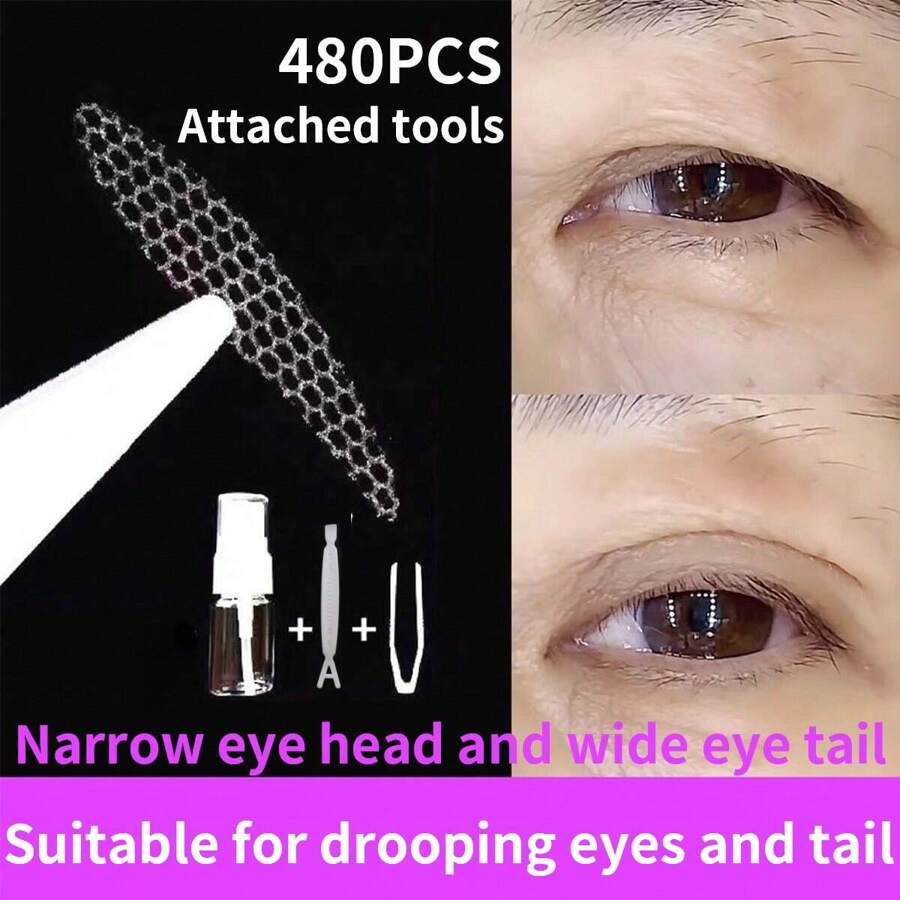 256pcs/480pcs/736pcs Water-Activated Eyelid Tapes 13-In-1 Set, Narrow Front Wide Back, Invisible Natural Double Eyelid Tapes Suitable For Students, Home, Office, Travel & Outdoor, Apply Eyeshadow First Then Tape