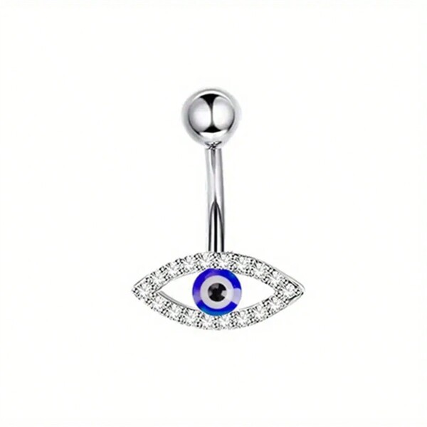 Simple Bling Bling Devil'S Eye Shape Navel Ring With Diamond Inlay