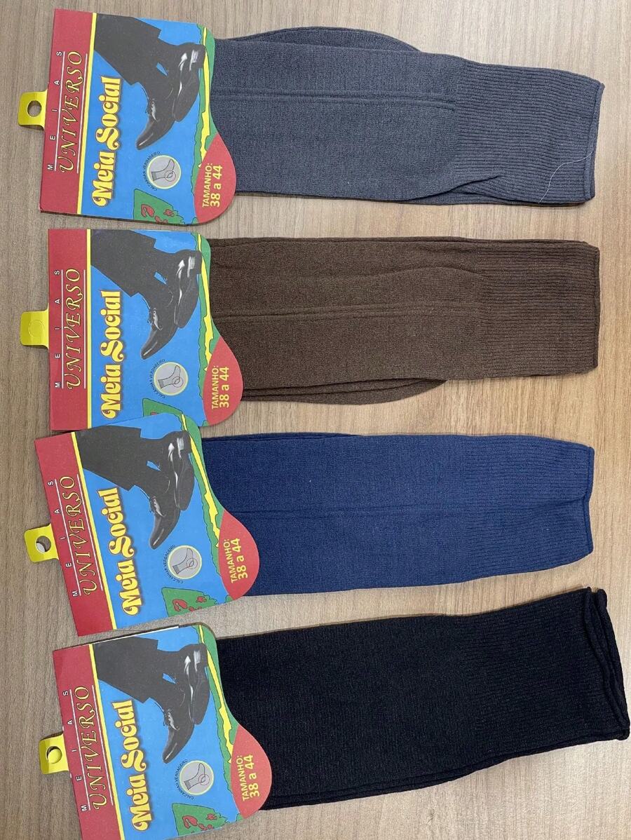 Kit 12 Pares De Meia Social Fino Longo Tamanho 38-44