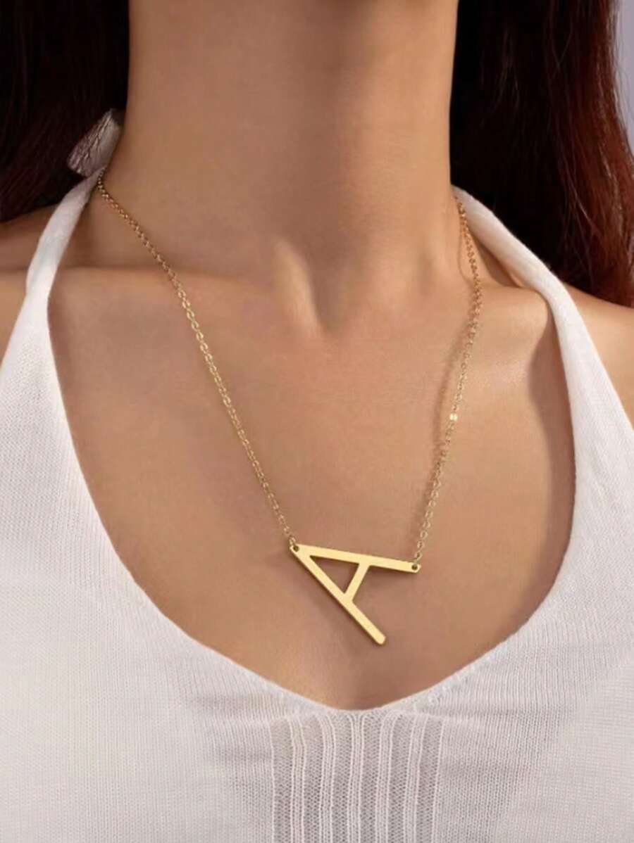 1 Pièce Pendentif Géométrique 26 Alphabet Anglais Collier Élégant Et Haut De Gamme Dans Les Styles Européens Et Américains