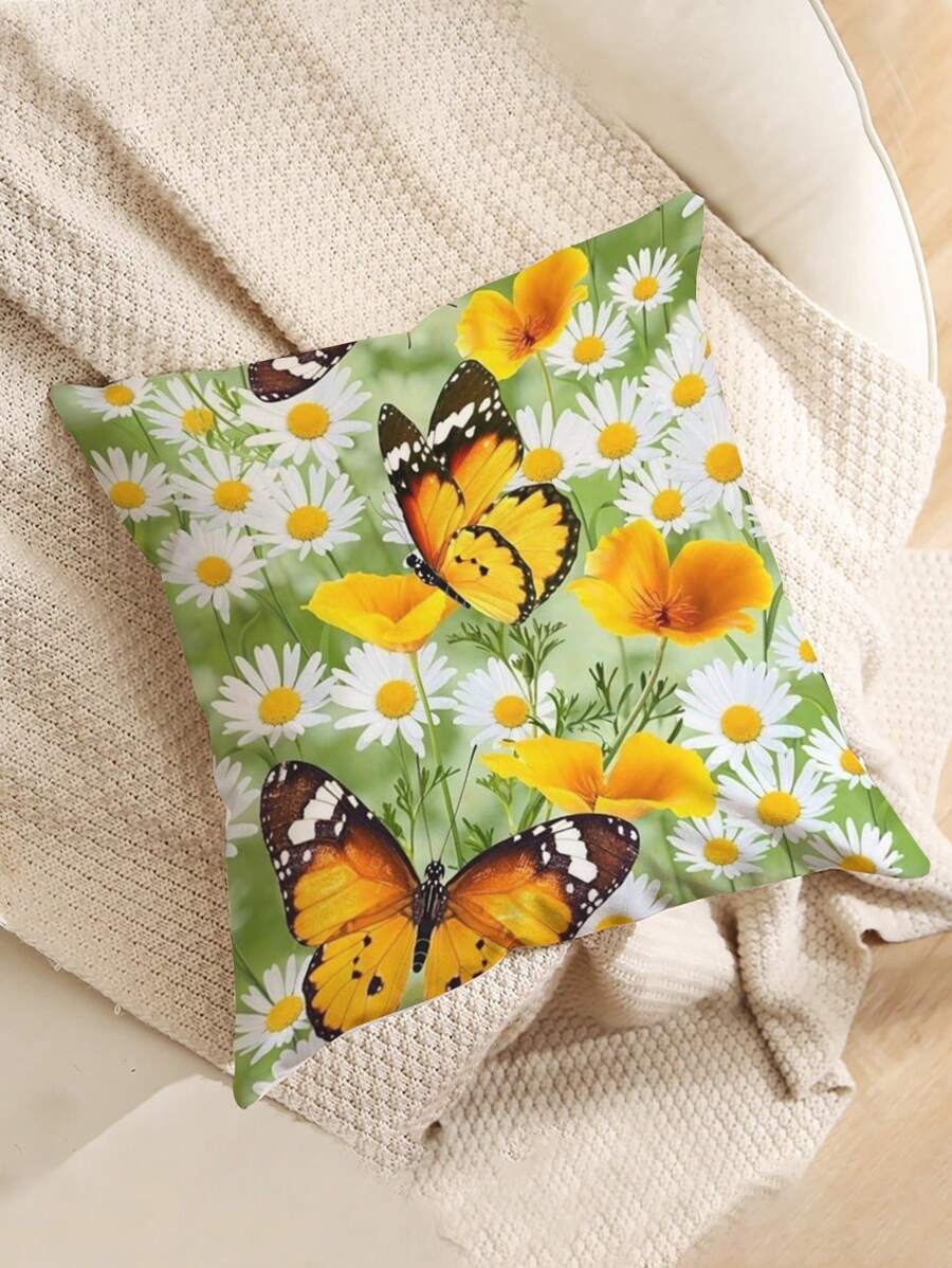1pc Butterfly Pattern Printed Cushion Cover, Modern Pillow Case, Single-Sided Printing, Sofa Use, Home Decorative Pillow Case (Pillow Core Not Included)